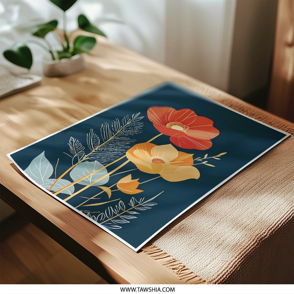 Floral Photographic Print, Poppy Flower Wall Art, Botanical Home Decor, Modern Art Print, Flower Illustration, Orange and Red Floral - Tawshia
