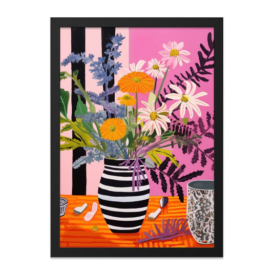 Floral Wall Art, Colorful Flower Painting Print, Still Life Art, Striped Vase Artwork, Modern Home Decor, Vibrant Wall Decor, Botanical - Tawshia