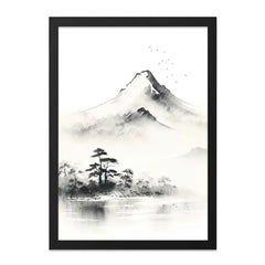 Mountain Landscape Wall Art, Ink Wash Painting Print, Sumi e Art, Nature Scenery Art Print, Japanese Mountain Art Poster - Tawshia