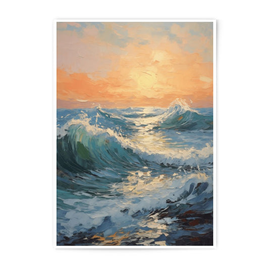 Ocean Waves Photographic Print, Sunset Seascape Photo, Coastal Art Print, Beach Wall Decor, Impressionist Style, Home Decor - Tawshia