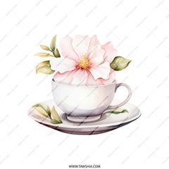 Floral Teacup Tote Bag, Watercolor Flower Design, Elegant Gift Bag, Botanical Print, Flower Lover Gift, Tea Party Favor, Everyday Bag - Tawshia