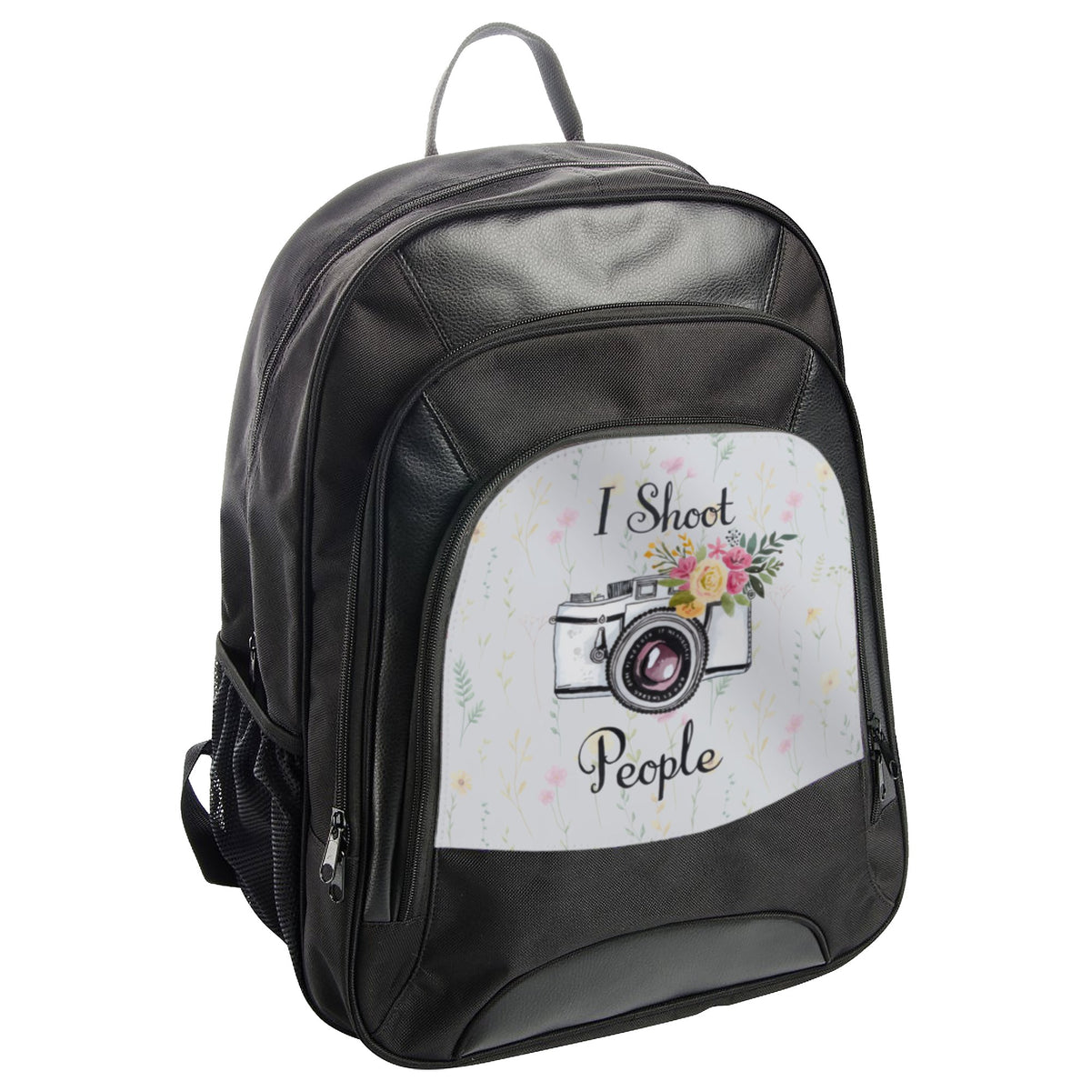 I Shoot People Floral Camera Design Backpack Product