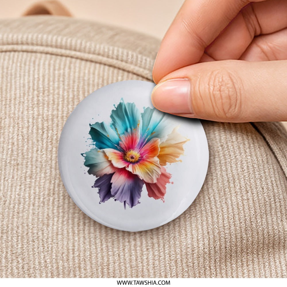 Colorful Flower Pinback Button, Floral Art Badge, Artistic Flower Design Pin, Expressive Flower Button, Unique Floral Pin Button - Tawshia