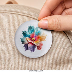 Colorful Flower Pinback Button, Floral Art Badge, Artistic Flower Design Pin, Expressive Flower Button, Unique Floral Pin Button - Tawshia