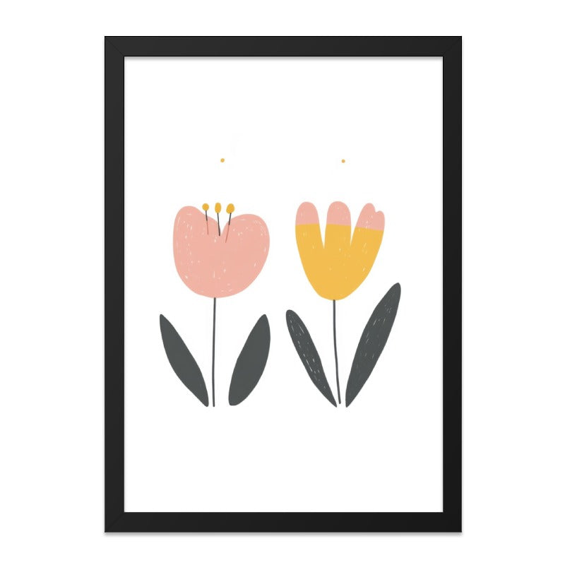Pink Yellow Flower Wall Art, Floral Print, Minimalist Art, Scandinavian Wall Decor, Modern Art Print, Home Decor Wall Art - Tawshia