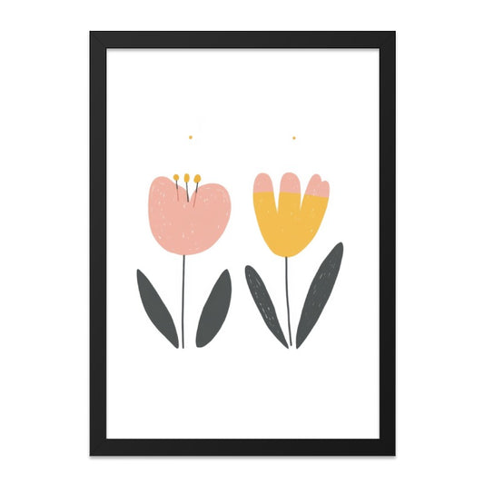 Pink Yellow Flower Wall Art, Floral Print, Minimalist Art, Scandinavian Wall Decor, Modern Art Print, Home Decor Wall Art - Tawshia