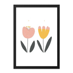 Pink Yellow Flower Wall Art, Floral Print, Minimalist Art, Scandinavian Wall Decor, Modern Art Print, Home Decor Wall Art - Tawshia