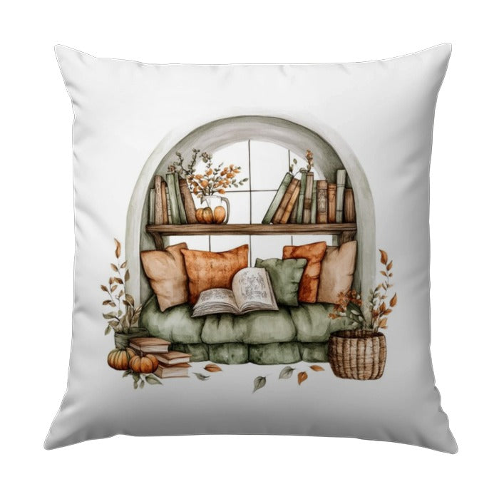 Reading Nook Pillow, Cozy Window Seat Design, Book Lover Decor, Autumn Home Accent Pillow, Literary Gift Idea - Tawshia