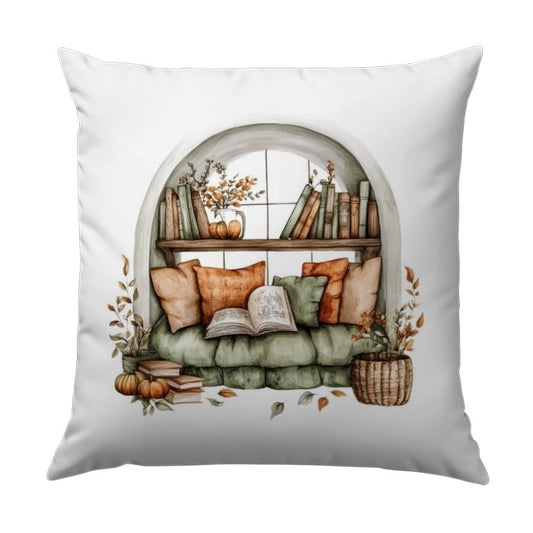 Reading Nook Pillow, Cozy Window Seat Design, Book Lover Decor, Autumn Home Accent Pillow, Literary Gift Idea - Tawshia