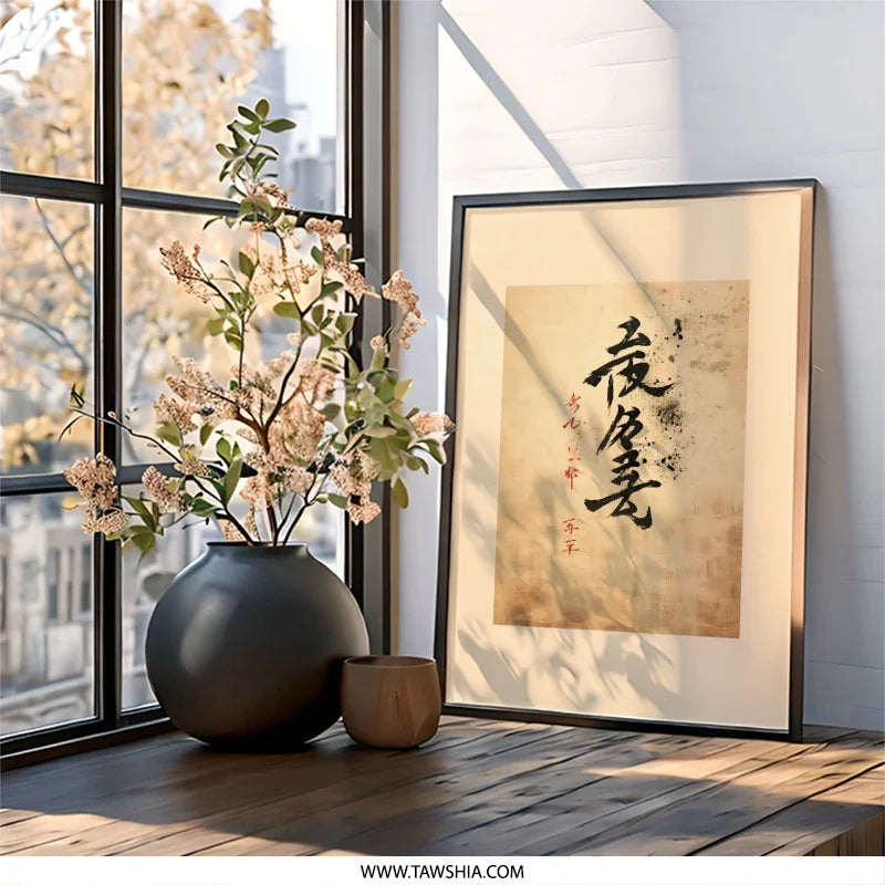 Japanese Calligraphy Wall Art, Asian Home Decor, Oriental Design Print, Modern Zen Artwork, Minimalist Art, Peaceful Art - Tawshia