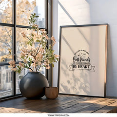 Best Friends Wall Art, Friendship Quote Print, Connected By Heart Decor, Long Distance Gift, Side By Side Or Miles Apart, Home Decor - Tawshia