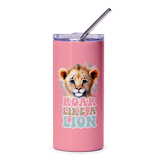 Roar Like a Lion Tumbler, Cute Lion Cub Tumbler, Animal Lover Gift, Unique Tumbler Design, Pink Tumbler, Drinkware, Gift Idea, Stainless - Tawshia