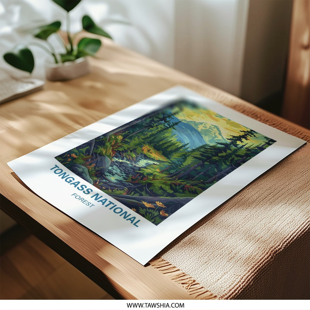 Tongass National Forest Photographic Print, Mountain Landscape Art, Alaska Scenery Poster, Nature Wall Decor, River and Trees Print - Tawshia