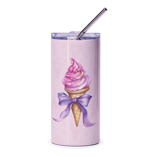 Ice Cream Tumbler, Pink Bow Design, Cute Tumbler, Stylish Tumbler, Gift Idea, Summer Drinkware, Everyday Tumbler, Stainless Steel Tumbler - Tawshia