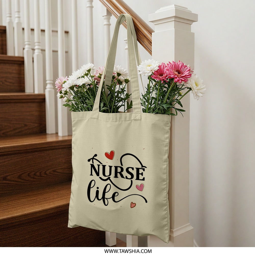 Nurse Life Tote Bag, Heart Stethoscope Design, Nurse Gift Idea, Nursing Student Bag, Medical Professional Tote, Cute Nurse Bag - Tawshia