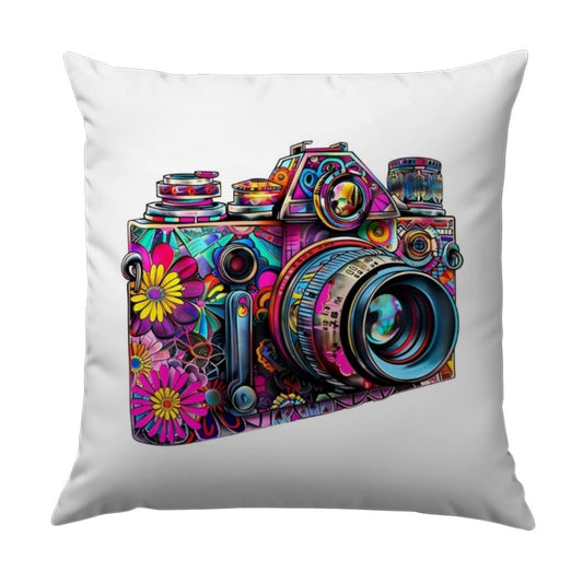 Floral Camera Pillow, Vintage Camera Art Pillow, Retro Decor Pillow, Photography Lover Gift, Unique Accent Pillow, Colorful Throw Pillow - Tawshia