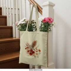 Floral Bouquet Tote Bag, Botanical Design Bag, Elegant Flower Print, Everyday Bag, Stylish Handbag, Gift Idea, Boho Chic Tote (138) - Tawshia