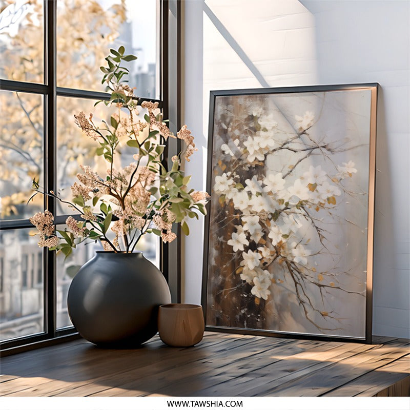 White Dogwood Wall Art, Floral Painting Print, Botanical Home Decor, Elegant Wall Decor, Blossom Art, Flower Wall Hanging, Nature Art Print - Tawshia