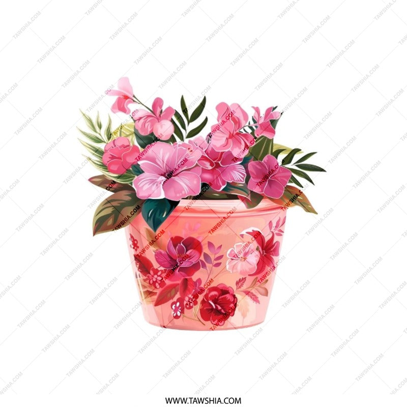 Floral Pillow, Flower Pot Design, Pink Flowers Accent Pillow, Decorative Throw Pillow, Housewarming Gift, Botanical Cushion, Floral Home - Tawshia