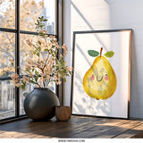 Cute Pear Wall Art, Smiling Fruit Print, Playful Kitchen Decor, Nursery Art, Kids Room, Yellow Pear Illustration, Happy Pear Art - Tawshia
