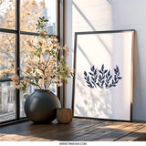 Navy Botanical Wall Art, Minimalist Fern Print, Modern Nature Art, Simple Leaf Decor, Blue Plant Illustration, Home Decor Wall Art - Tawshia
