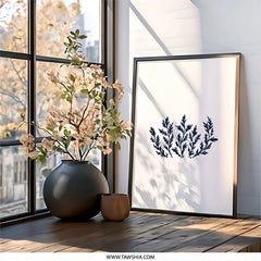 Navy Botanical Wall Art, Minimalist Fern Print, Modern Nature Art, Simple Leaf Decor, Blue Plant Illustration, Home Decor Wall Art - Tawshia