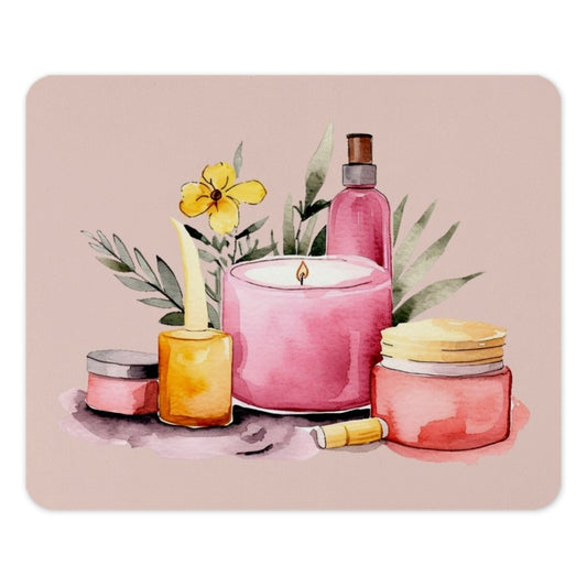 Watercolor Spa Mouse Pad, Aesthetic Desk Decor, Candle Mousepad, Relaxing Office Gift, Botanical Pink Mousepad, Cute Desk Mat - Tawshia