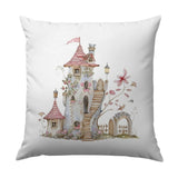 Fairy Tale Castle Pillow, Whimsical Home Decor, Fantasy Art Throw Pillow, Unique Gift Idea, Cute Kids Pillow, Housewarming Gift - Tawshia