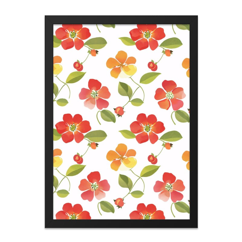 Floral Wall Art Print, Botanical Wall Decor, Red and Yellow Flowers, Floral Home Decor, Flower Pattern, Wall Decor Art Print, Wall Art - Tawshia