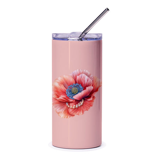 Poppy Flower Tumbler, Floral Tumbler, Pearl Tumbler, Flower Art, Botanical Gift, Trendy Tumbler, Drinkware, Gift for Her, Stylish Tumbler - Tawshia
