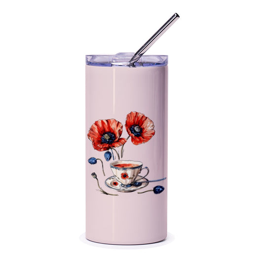 Poppy Tumbler, Floral Cup, Flower Tea Tumbler, Botanical Tumbler, Drinkware Gift, Elegant Tumbler, Trendy Tumbler, Custom Tumbler Gift - Tawshia