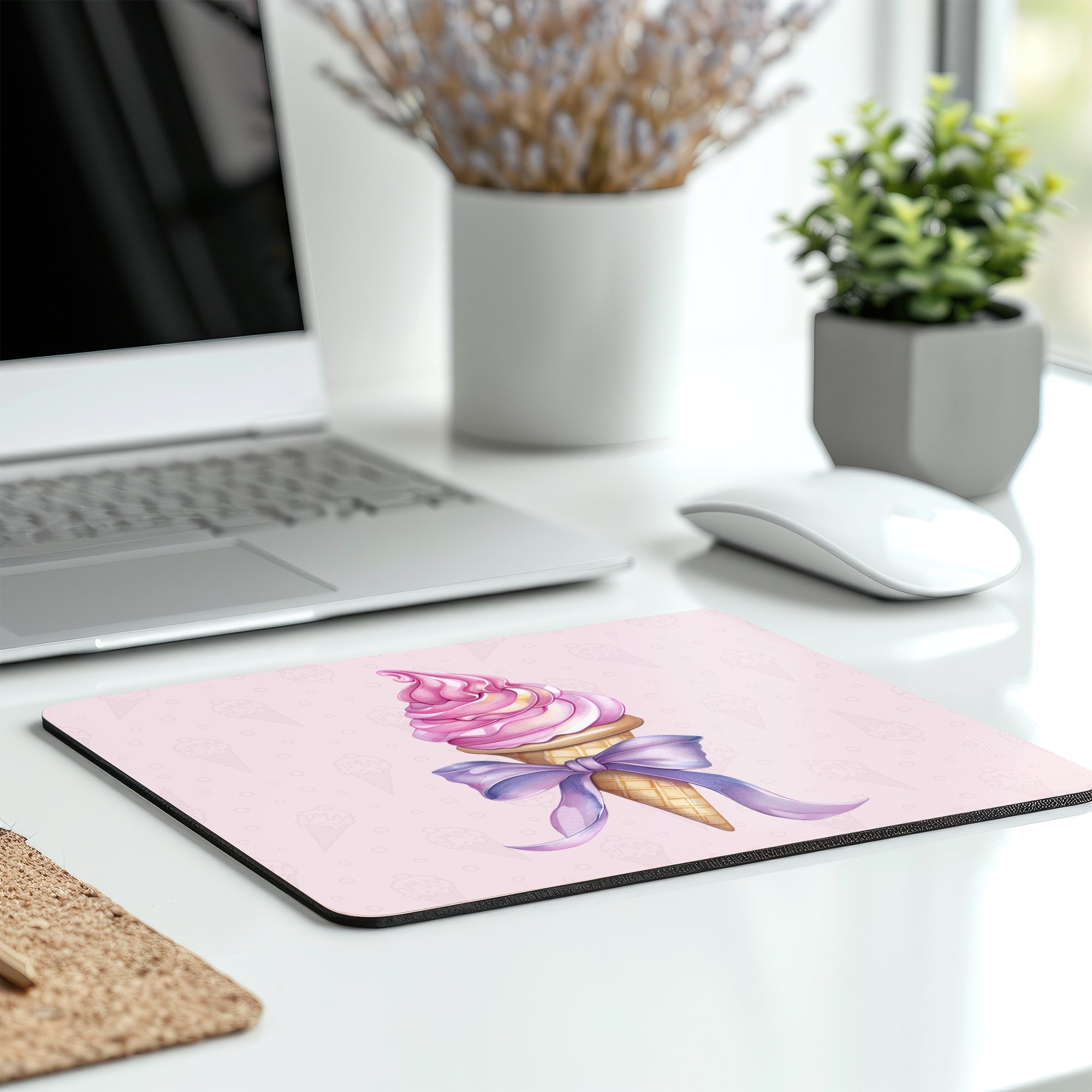 Cute Ice Cream Cone With Bow Design Mousepad product