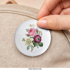 Floral Pinback Button, Vintage Flower Badge, Pink Rose Button, Botanical Art Button, Flower Bouquet Pin, Aesthetic Pinback Button - Tawshia