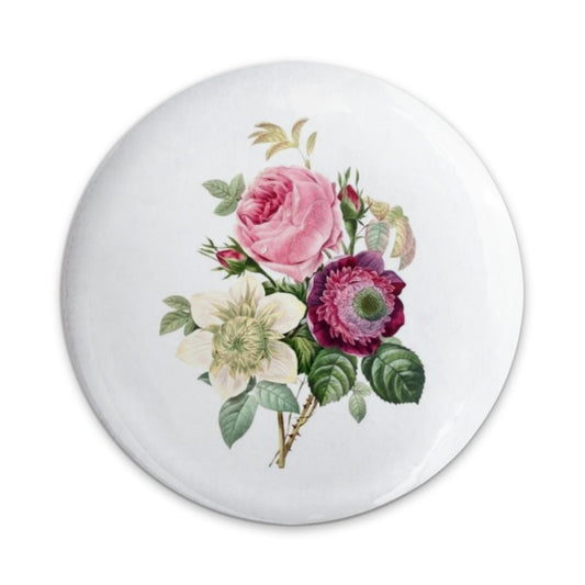 Floral Pinback Button, Vintage Flower Badge, Pink Rose Button, Botanical Art Button, Flower Bouquet Pin, Aesthetic Pinback Button - Tawshia