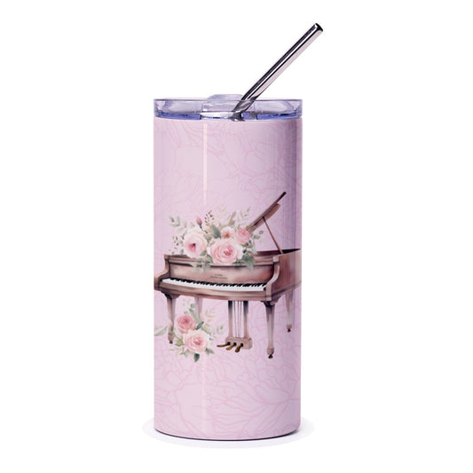 Piano Tumbler, Floral Piano, Elegant Design, Music Lover Gift, Artistic Tumbler, Unique Gift for Her, Custom Tumbler, Travel Mug - Tawshia