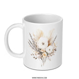 Floral Bouquet Mug, Bohemian Feather Mug, Coffee Mug Gift, Boho Chic Decor, Unique Mug, Stylish Mug, Birthday Gift, Housewarming Gift - Tawshia