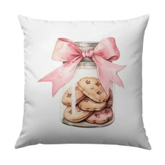 Cute Cookies Pillow, Jar with Cookies, Pink Bow Pillow, Holiday Treat Pillow, Kitchen Decor, Unique Gift, Decorative Pillow - Tawshia