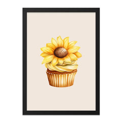 Sunflower Cupcake Wall Art, Floral Dessert Decor, Kitchen Art Print, Whimsical Home Decor, Yellow Flower Painting, Cute Food Illustration - Tawshia