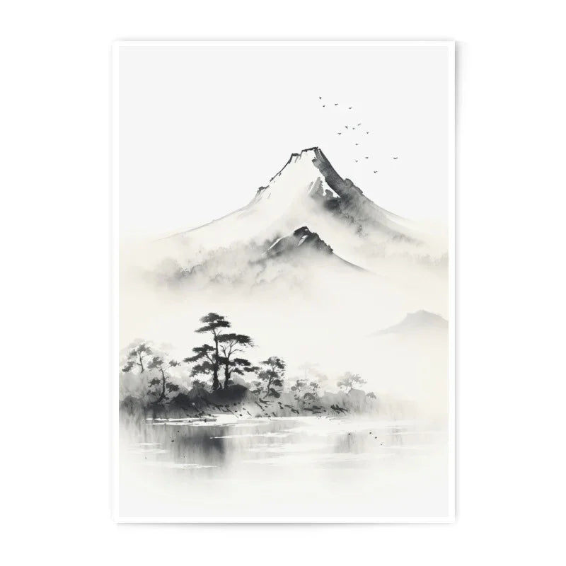 Mountain Photographic Print, Japanese Ink Art Print, Landscape Wall Art, Zen Decor, Asian Art, Minimalist Art, Nature Photography - Tawshia