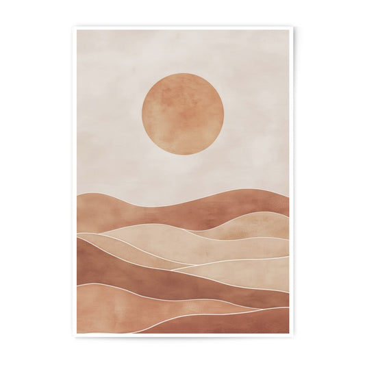 Minimalist Desert Sun Photographic Print, Boho Landscape Wall Art, Abstract Mountain Scenery, Modern Home Decor, Earth Tones - Tawshia