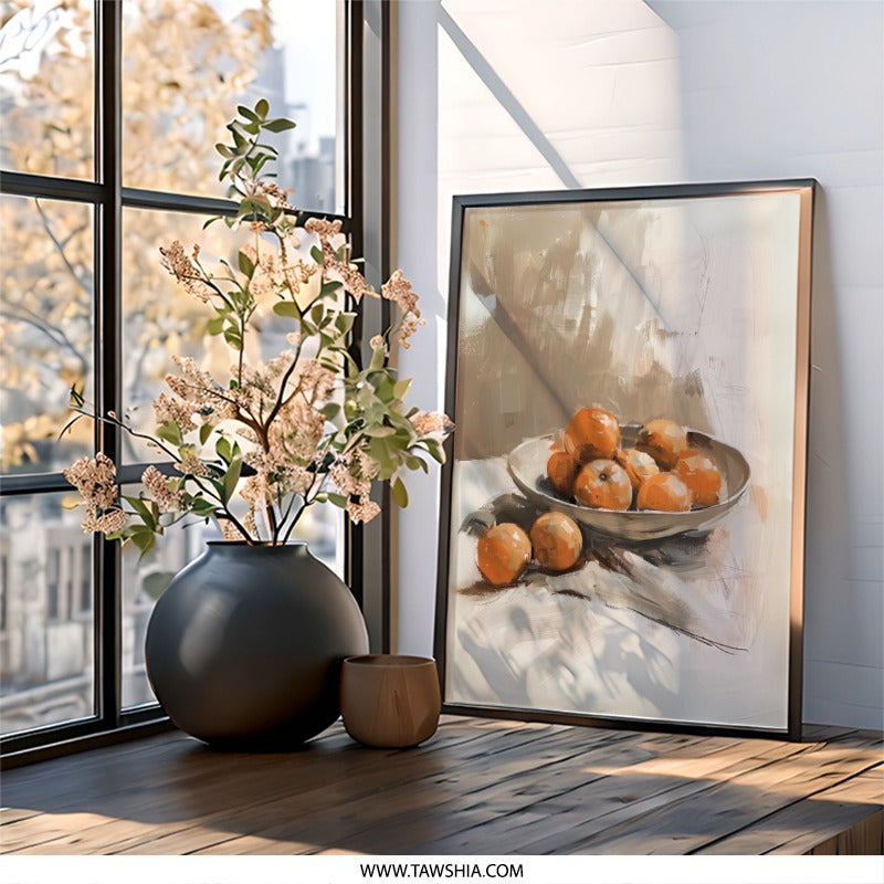 Tangerine Painting Wall Art, Abstract Fruit Print, Still Life Artwork, Modern Kitchen Decor, Orange Citrus Art, Printable Wall Decor - Tawshia