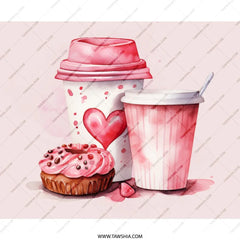 Pink Donut and Coffee Watercolor Mouse Pad, Cute Desk Decor, Food Illustration, Valentine's Gift, Sweet Treat Design Mousepad - Tawshia