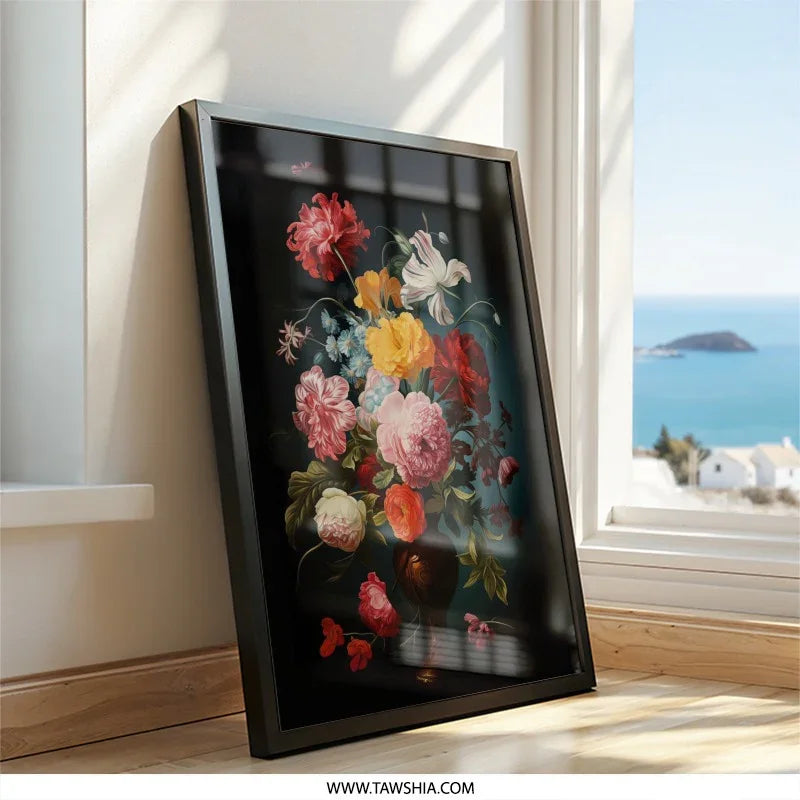 Floral Wall Art, Flower Bouquet Print, Still Life Art, Elegant Home Decor, Classic Painting, Botanical Art, Vase Arrangement Art - Tawshia