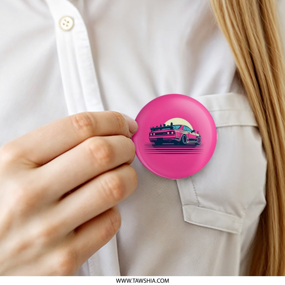 JDM Car Pinback Button, R32 Skyline, Vaporwave Aesthetic, Retro Japanese Car, Car Enthusiast Gift, Pink Car Button, Anime Car Button - Tawshia