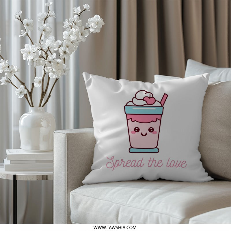 Spread the Love Pillow, Kawaii Drink Throw Pillow, Cute Milkshake Pillow, Romantic Home Decor, Anniversary Gift - Tawshia