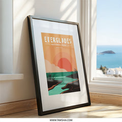 Everglades National Park Wall Art, Alligator Art Print, Sunset Landscape Print, National Park Poster, Travel Poster, Florida Decor - Tawshia