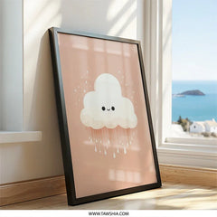 Cute Cloud Wall Art, Smiling Cloud Print, Nursery Art, Kids Room Decor, Kawaii Cloud Art, Happy Cloud Illustration, Weather Wall Decor - Tawshia