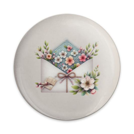 Floral Envelope Pinback, Flower Mail Badge, Cute Spring Blossom Button, Aesthetic Pastel Pin, Botanical Gift, Letter with Flowers - Tawshia