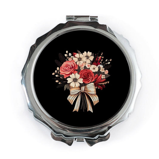 Floral Bouquet Pocket Mirror, Elegant Roses Compact Mirror, Gift For Her, Stylish Makeup Mirror, On The Go Beauty Essential - Tawshia