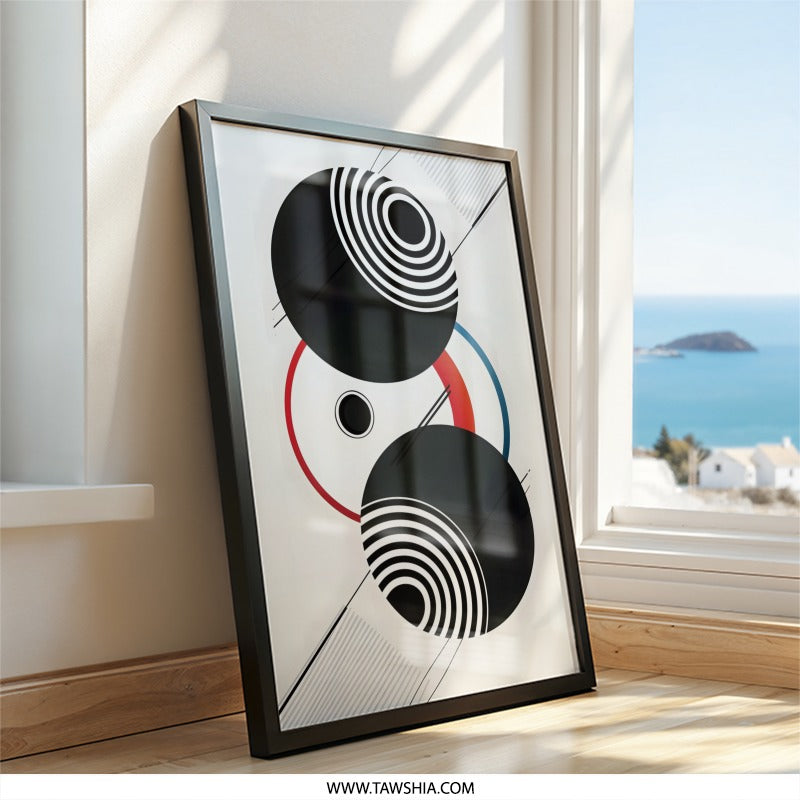 Abstract Geometric Wall Art, Modern Circle Art Print, Black Red Blue, Minimalist Art, Home Decor, Contemporary Art, Graphic Design - Tawshia